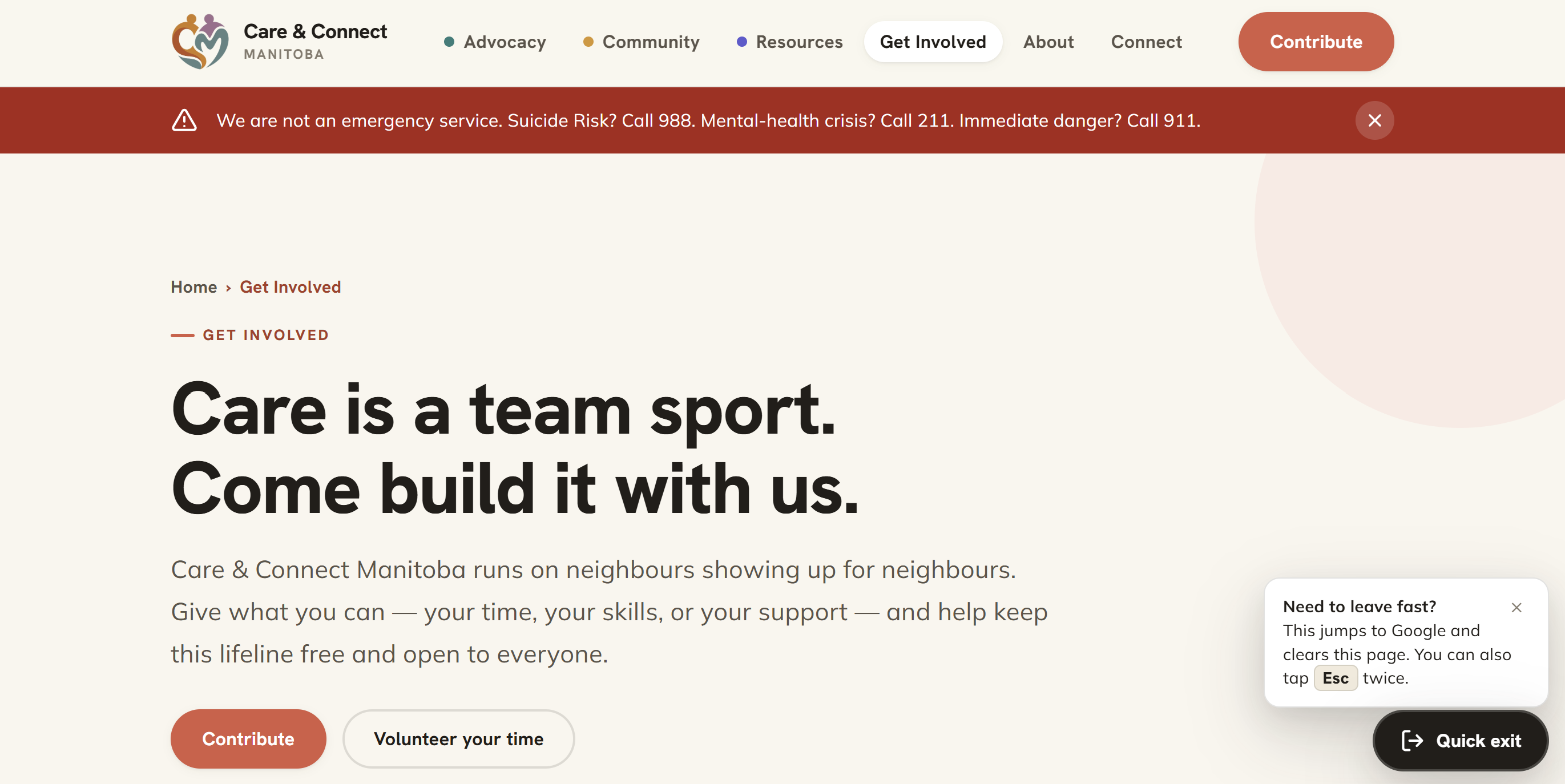 Preview of the Care & Connect Manitoba website